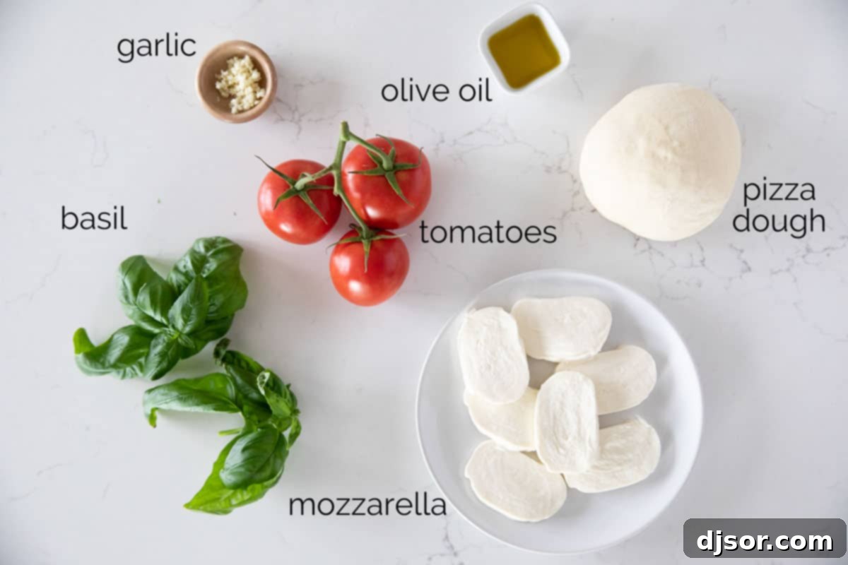 Ingredients for Caprese Pizza.