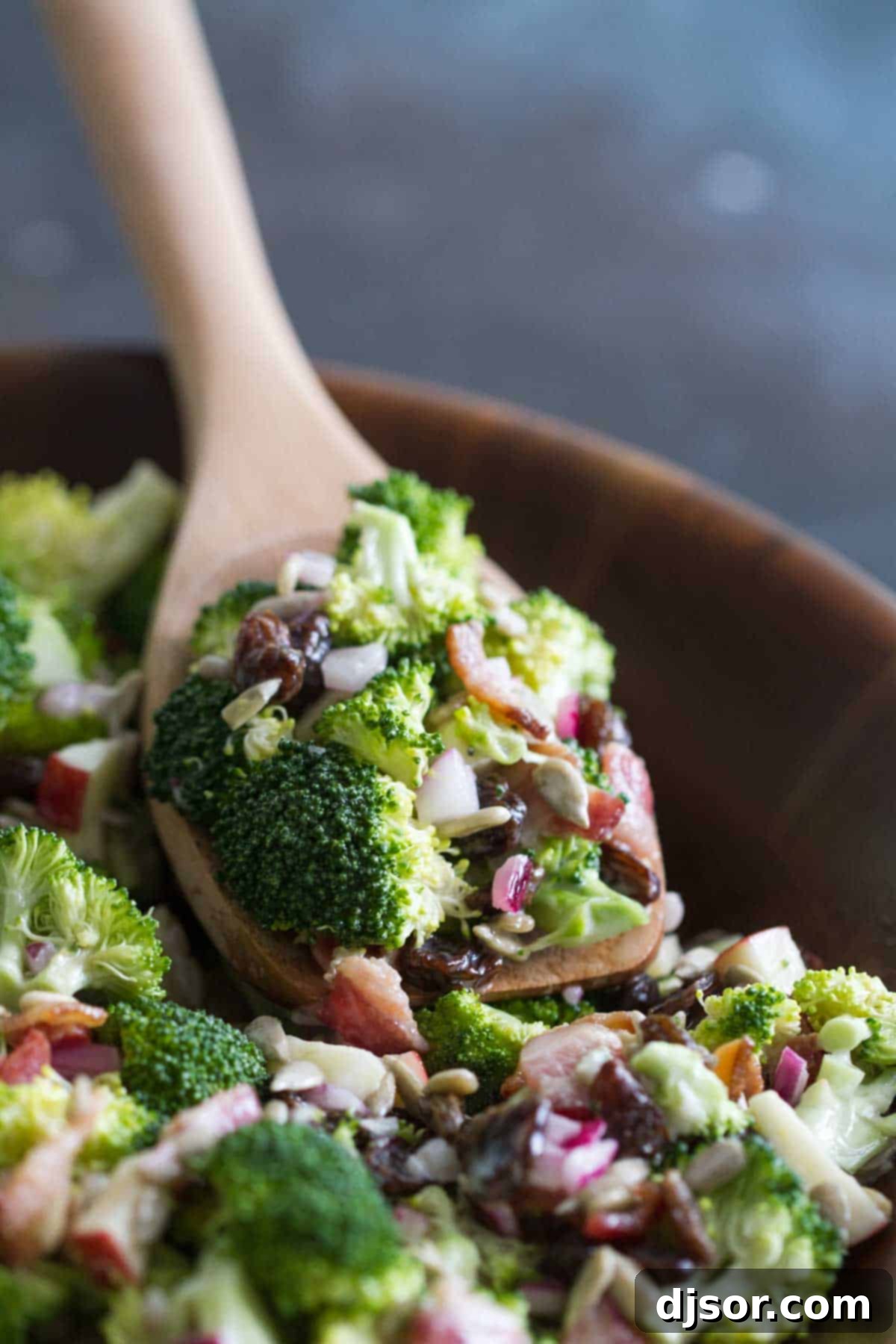 scoop full of Broccoli Salad with Bacon