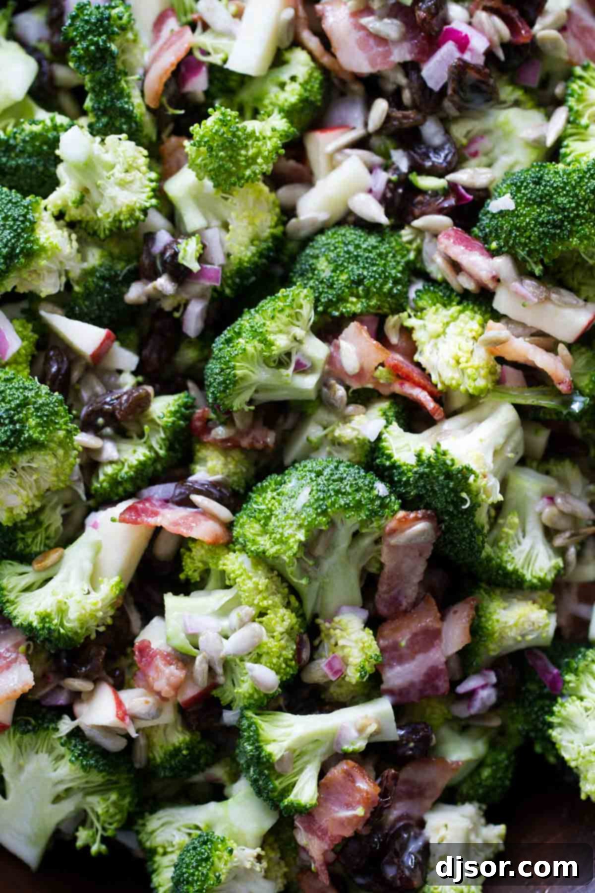 close up of broccoli salad