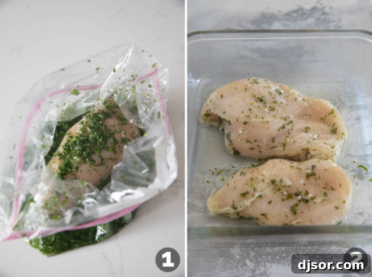 Vibrant Thai Chicken Salad 4 Marinating and baking chicken for a Thai Chicken Salad.