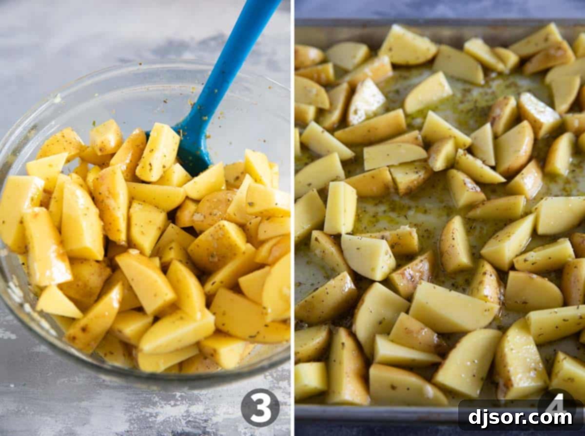 Prepping potatoes for Greek Chicken Bowls.