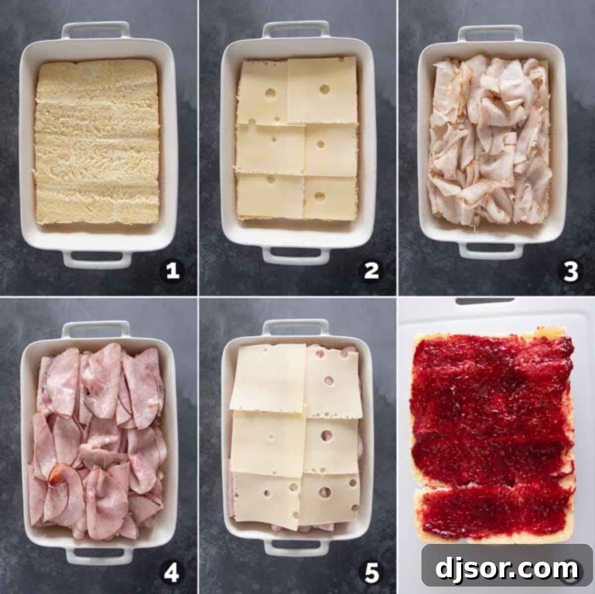 Sweet and Savory Monte Cristo Minis 4 Steps to assemble Monte Cristo Sliders.