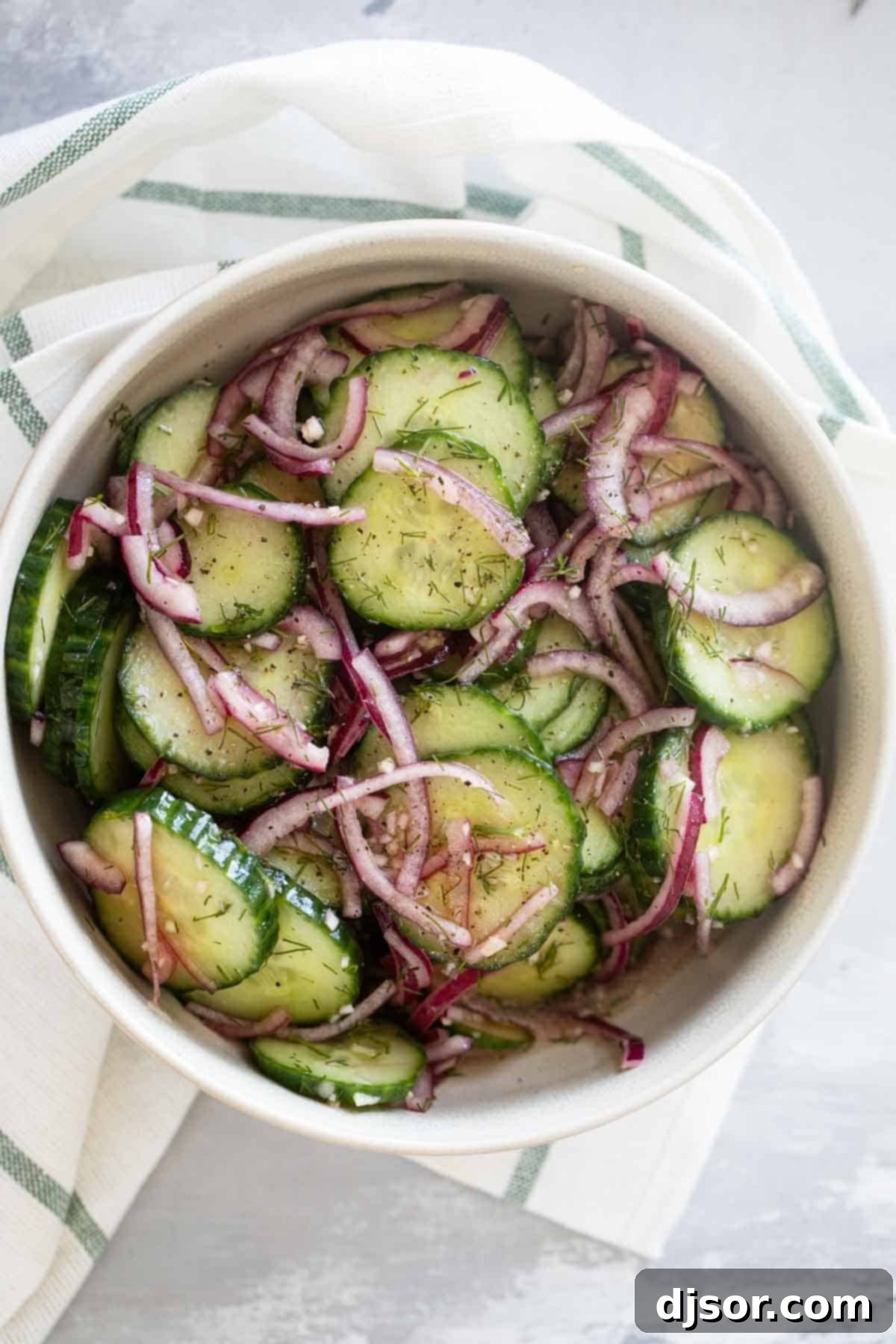 Refreshing Cucumber and Onion Salad 5 Bowl of Cucumber Onion Salad with Dill.