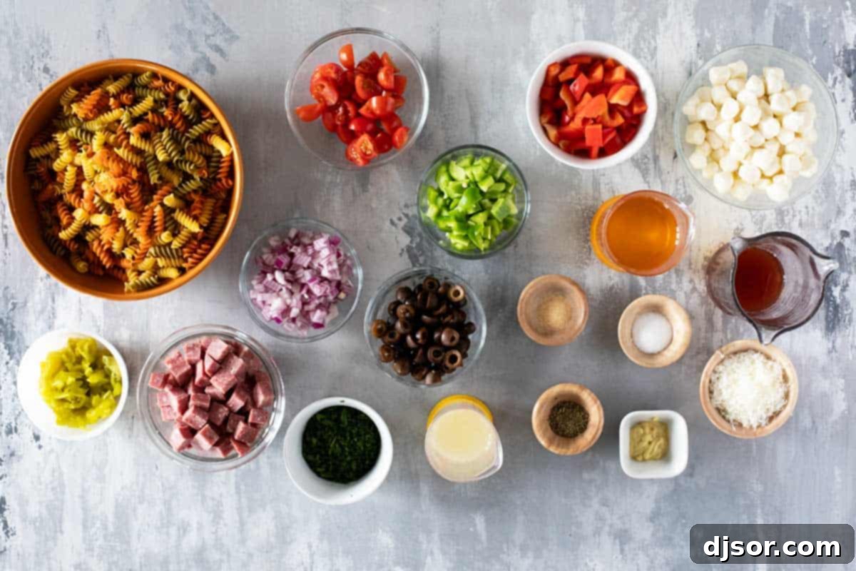 Ingredients for Italian Pasta Salad.