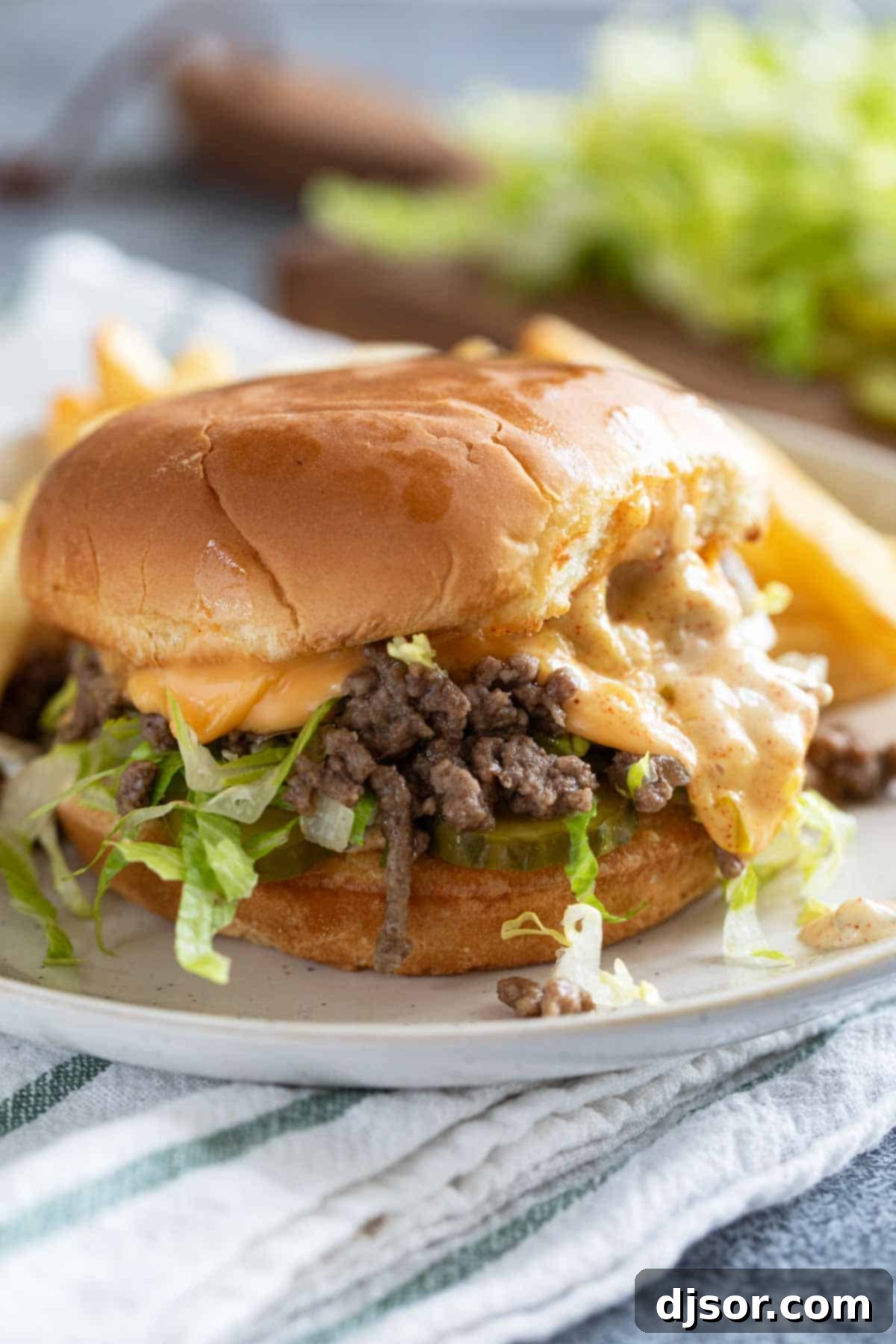 Big Mac Sloppy Joes with ground beef, special sauce, and cheese.