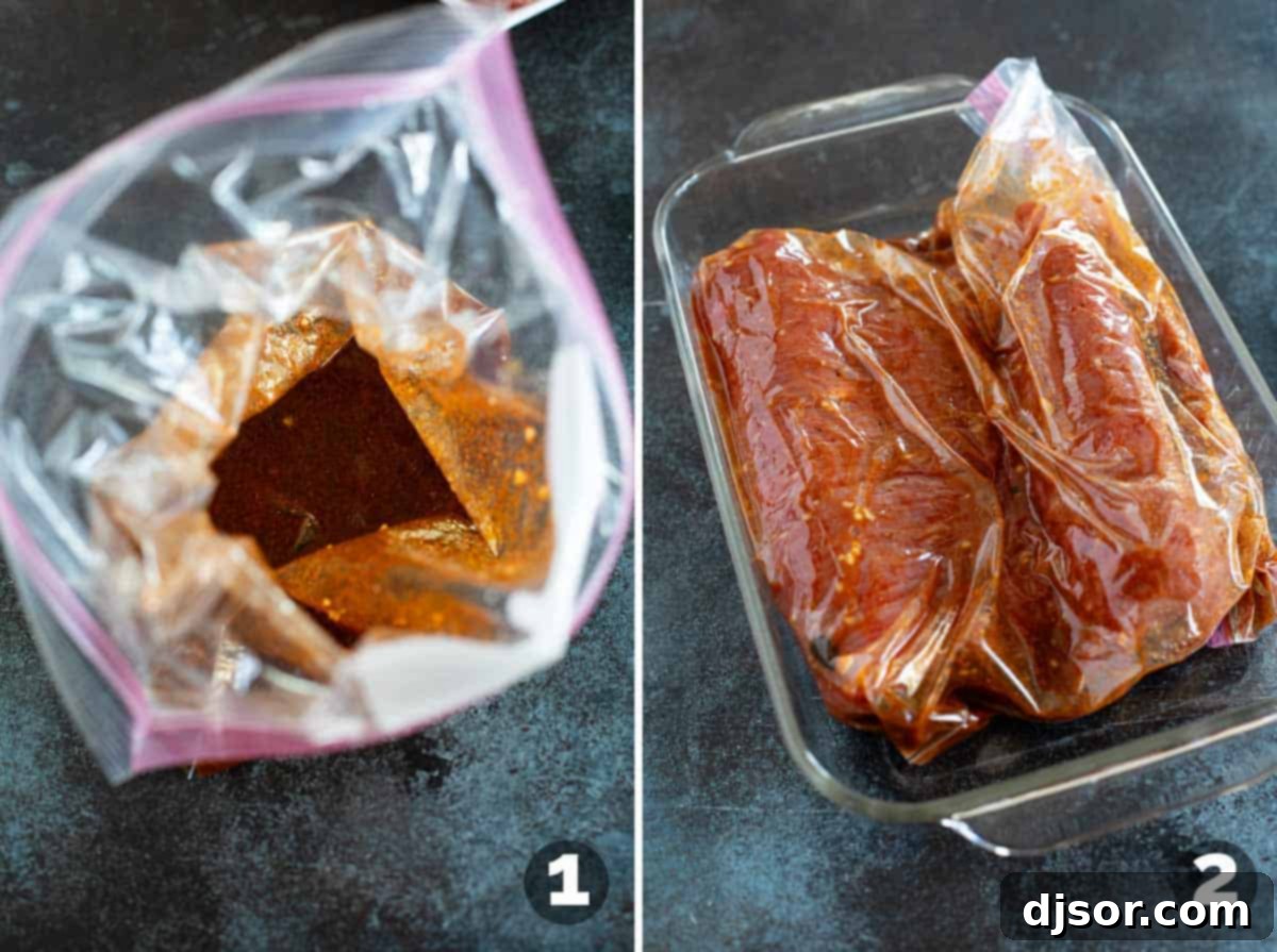 Street Style Flank Steak Tacos 4 Preparing the marinade in a ziplock bag and adding the flank steak to marinate.