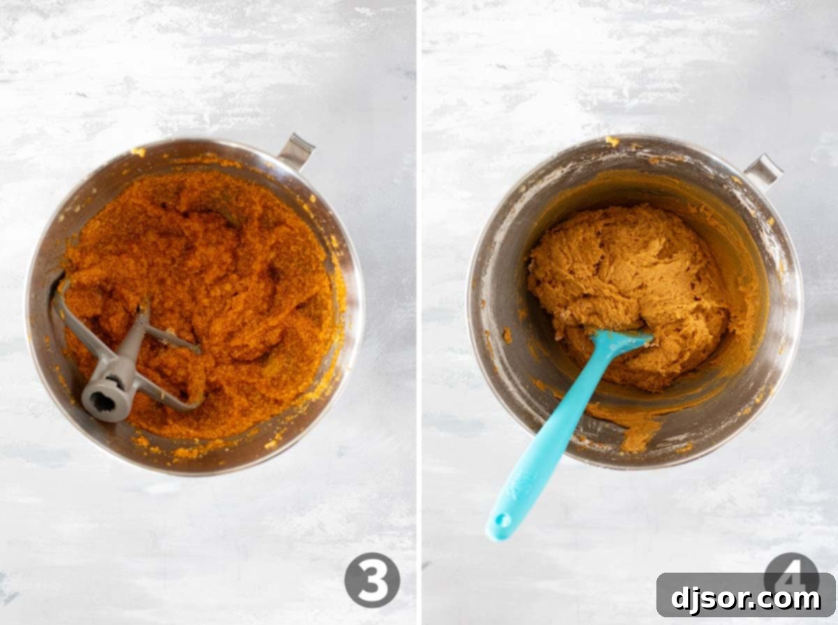 Cream Cheese Frosted Pumpkin Spice Cookies 5 Making cookie dough for soft pumpkin cookies.