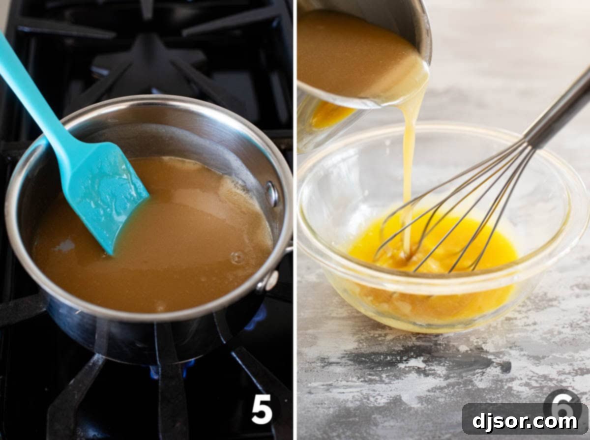 German Chocolate Indulgence 6 Ingredients for the coconut pecan topping being cooked in a saucepan for German Chocolate Pie.