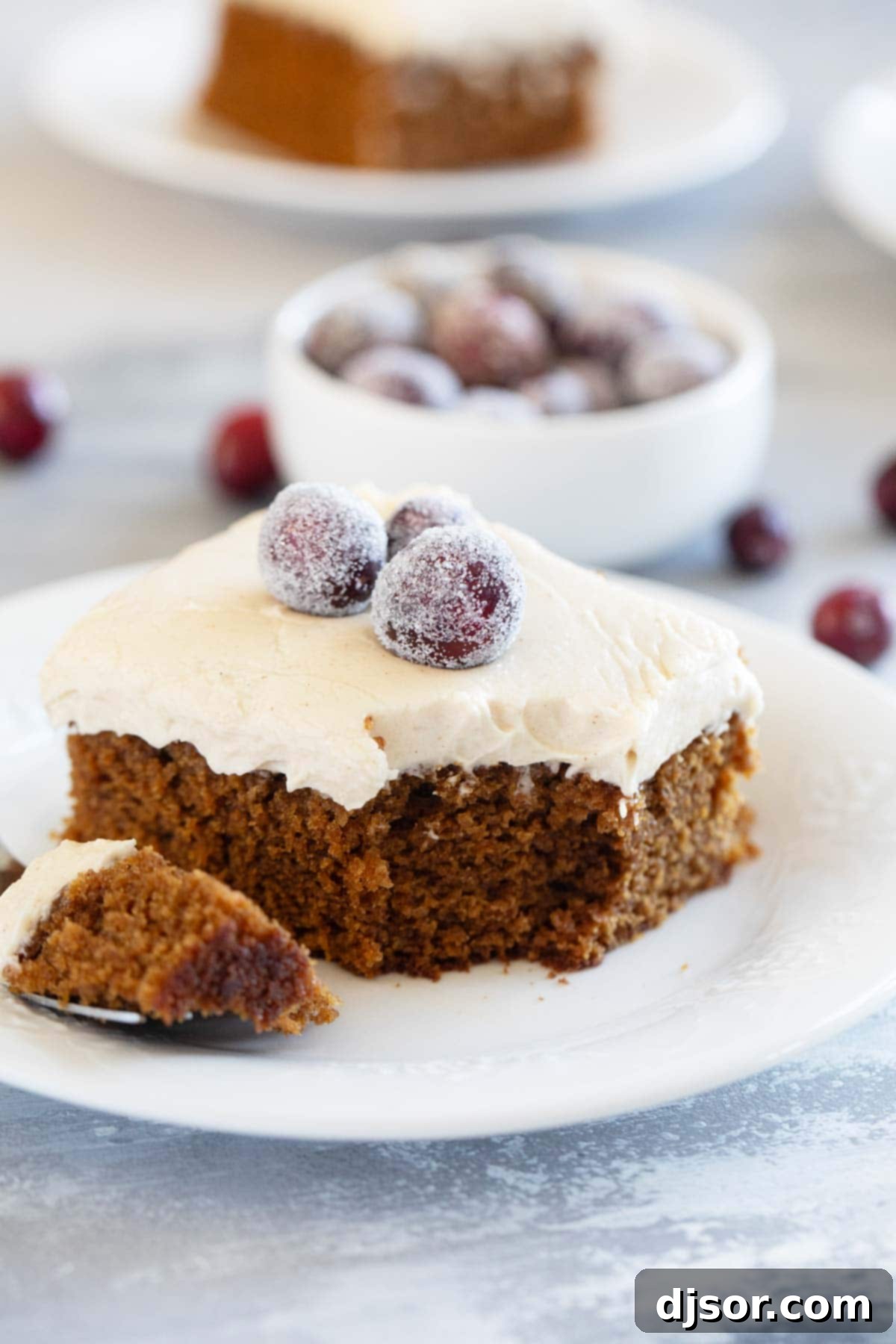 A perfect slice of Gingerbread Cake, irresistibly frosted and ready to be enjoyed!