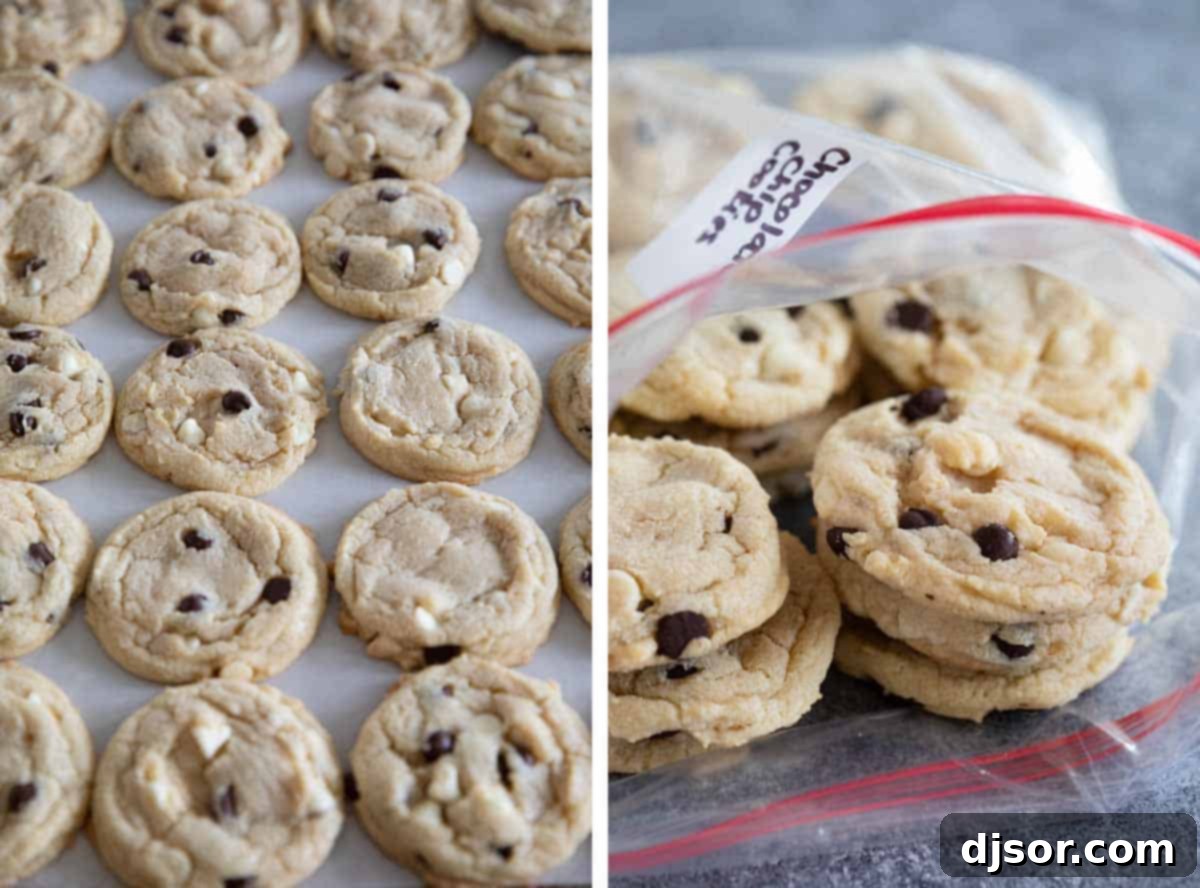 Baked cookies cooling on a rack, before being prepared for freezing.