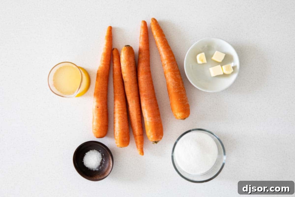 These Glazed Carrots are a simple side dish that add a bit of wow to your dinner. Cooked on the stovetop in a simple sugar and butter glaze, this carrot recipe will become a go-to! ingredients to make glazed carrots