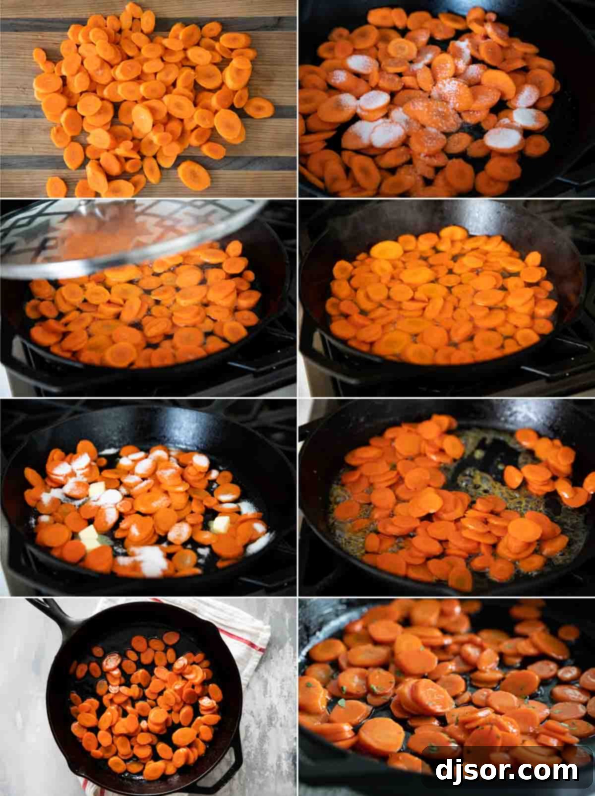 These Glazed Carrots are a simple side dish that add a bit of wow to your dinner. Cooked on the stovetop in a simple sugar and butter glaze, this carrot recipe will become a go-to! steps to make glazed carrots