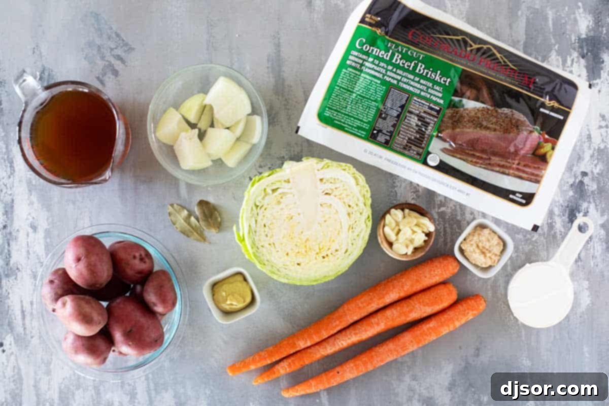 All the fresh ingredients you need for Corned Beef and Cabbage.